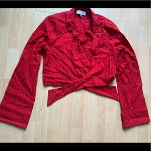 Red Striped Wrap Top